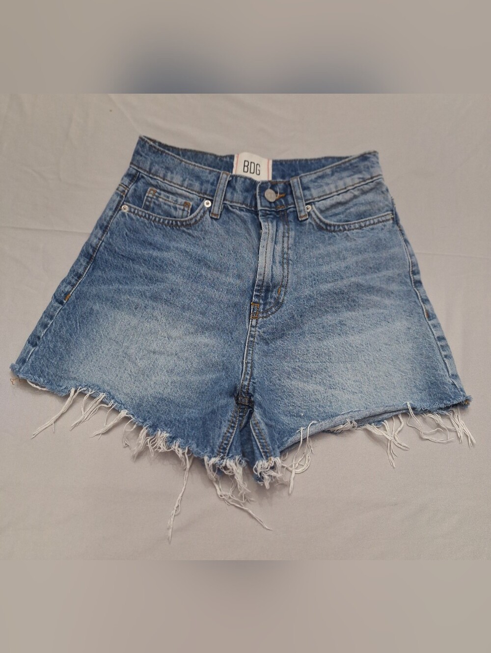 BDG Light Blue High-Rise Frayed Hem Denim Shorts